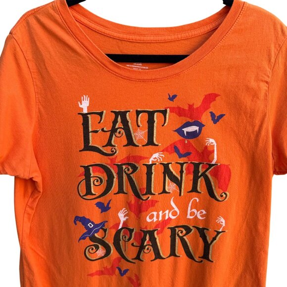 Eat Drink And Be Scary Halloween Orange Cotton Scoop Neck Cap Sleeve Shirt 2X - Picture 3 of 7